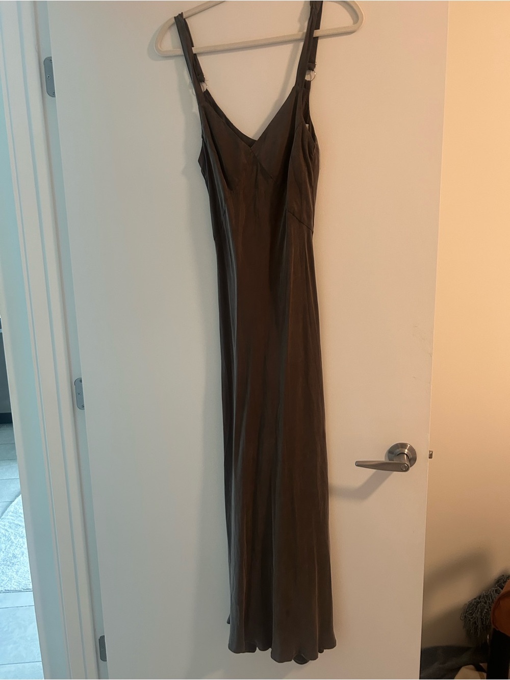 Neutral Brown Maxi Slip Dress with Adjustable Straps